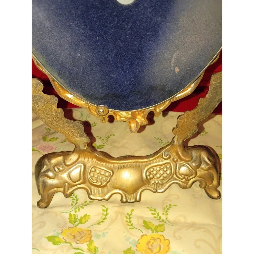 Vintage Silver Plated Cherub Countertop Vanity Mirror